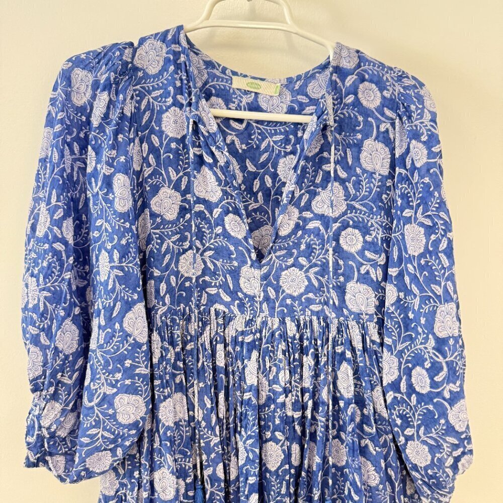 Dolma Blue Floral Print Flowy Bohemian Baby Doll Mini Dress - Picture 4 of 7